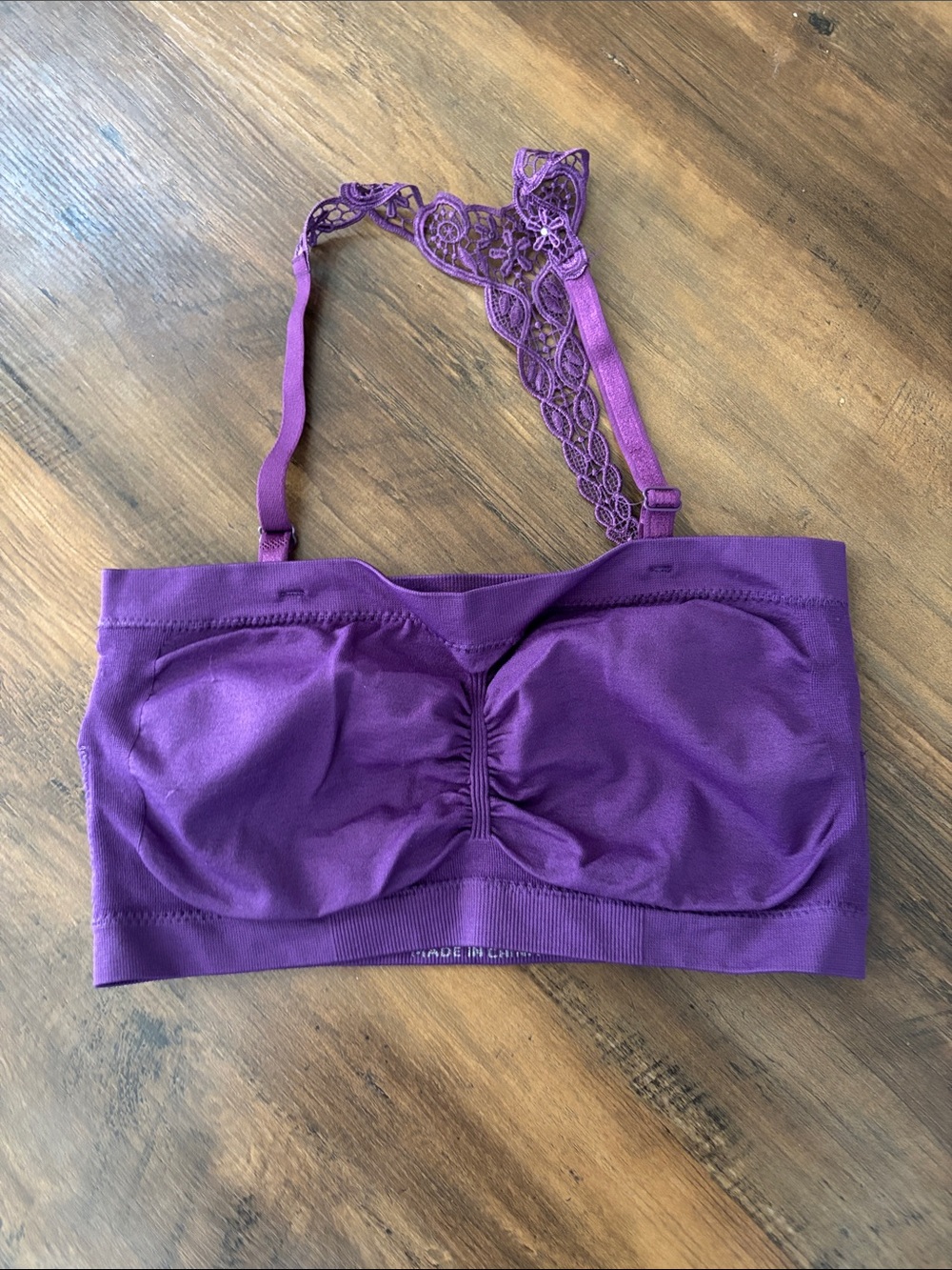 Seamless Lace-Trim Purple Bandeau Bralette